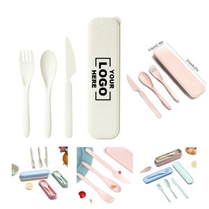 Ensemble de 3 pièces de couverts en paille de blé, portables pour l'extérieur et les étudiants, couteau, fourchette et cuillère en plastique épaissi, cadeau - Product Image 1