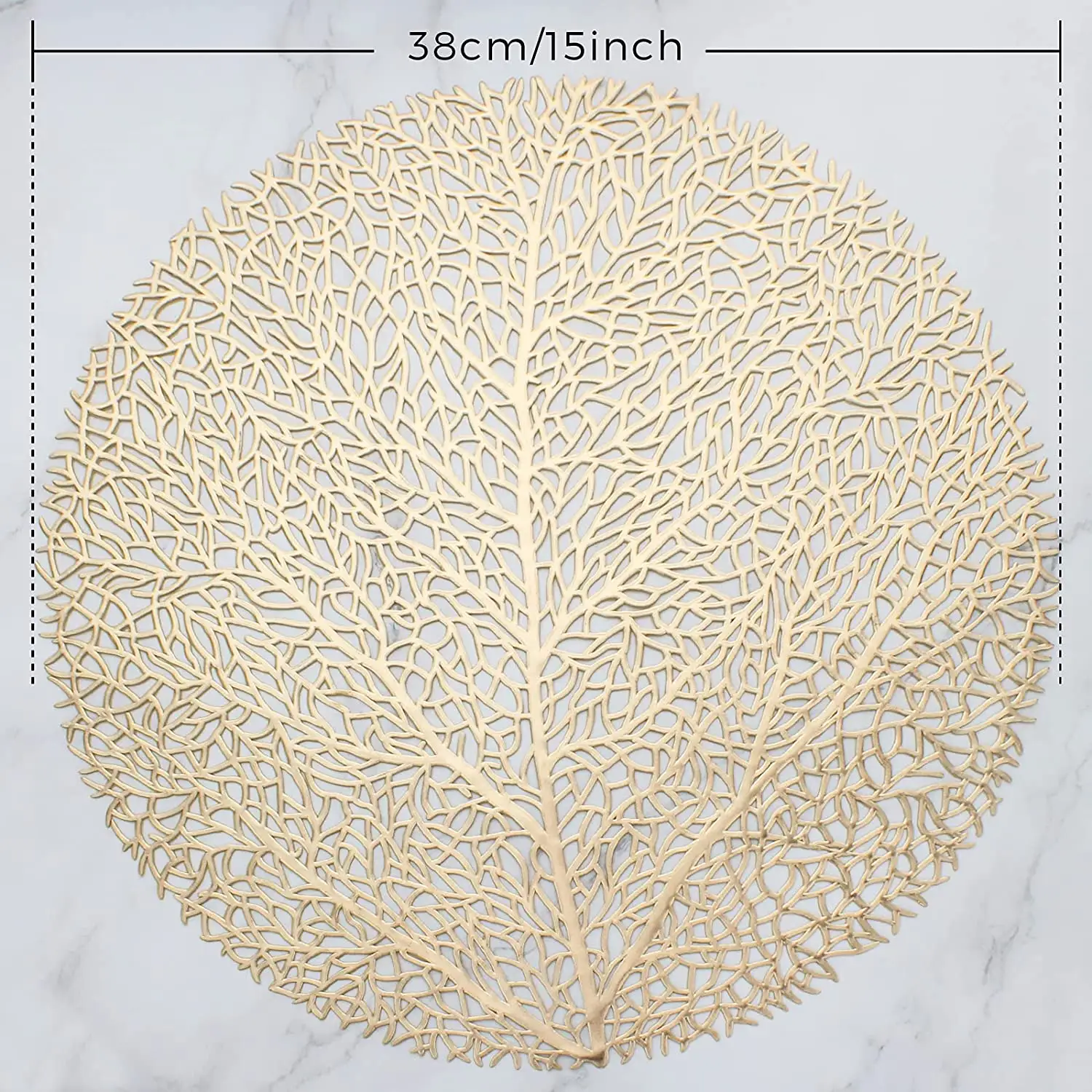 Mantel Individual redondo con diseño de hojas de árbol, Mantel Individual de PVC, color dorado, 38cm, gran oferta, 2023
