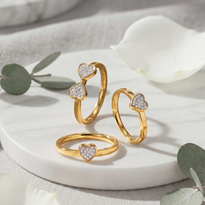 Bague Cœur Minimaliste Empilable en Acier Inoxydable 304 Plaqué Or 18K avec Zircons Pavés pour Filles – Idéale au Quotidien - Product Image 6