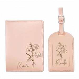 Personalised <b>Leather</b> <b>Passport</b> <b>Cover</b> Holder and Luggage Tag Set, Custom Engraved <b>Passport</b> <b>Cover</b> Suitcase Tag with Name - Product Image 1