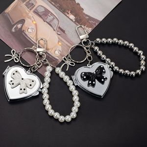 New Arrival Y2K INS Style Silver Beaded Double-sided Love Heart Mirror Keychain <b>Bow</b> Decor Bag Charm Wholesale <b>Gift</b> Accessories - Product Image 1