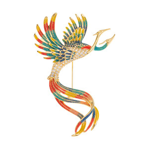 Broche de Fénix Chino de Lujo al por Mayor de Alta Calidad, Broche Floral de Pájaro con Esmalte Colorido y Microincrustaciones de Cristal CZ - Product Image 5