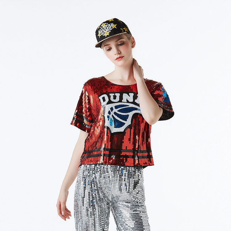 New Selling Hip Hop Dance Tops Performance Custom Sequin T Shirt Girl ...