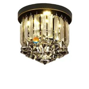 Lámpara de techo de cristal redondo con luces de gota de cristal dorado de diseño moderno para sala de estar, candelabros de cristal K9