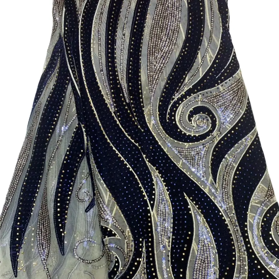 Corea del velluto del merletto del handcut multi colore di pizzo tagliato al laser di tulle net tessuto con paillettes per il vestito da partito