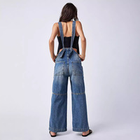 Nouvelle combinaison en jean cargo pour femmes, avec largeur de sangle réglable et poches sur les jambes, vente en gros pour l'Europe et les États-Unis.