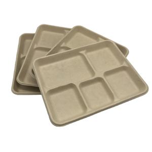 Ensemble de vaisselle en papier écologique <span class=keywords><strong>jetable</strong></span>, 5 compartiments, plateau alimentaire biodégradable pour fête, canne à sucre - Product Image 2