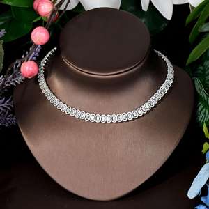 HIBRIDE Super rond CZ mariage collier de mariée et boucle d'oreille 4 pièces nigérian dubaï ensembles de bijoux pour femmes robe bijoux N-341 - Product Image 4