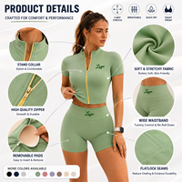 Y2K Kleding Fabrikant Op Maat Gemaakt Rits Cropped Yoga Sets Ademend Snel Droogend Streetwear 3-delig Shorts Set Trainingspak voor Vrouwen