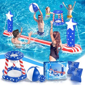 Hot Sale 3 in 1 <b>Inflatable</b> Pool Game Set Volleyball Net Basketball Hoop <b>Large</b> Floating Water Toy American Flag 250th Anniversary - Product Image 2
