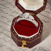 Bague de fiançailles en argent S925 avec trois pierres en moissanite, pierres latérales en forme de poire, bague de promesse de mariage
