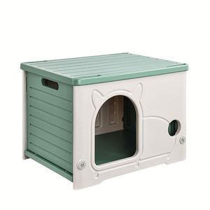 Abri extérieur pour chien et chat résistant aux intempéries Protection toutes saisons Facile à nettoyer Aucun assemblage requis Construction en plastique Semi-fermé - Product Image 1