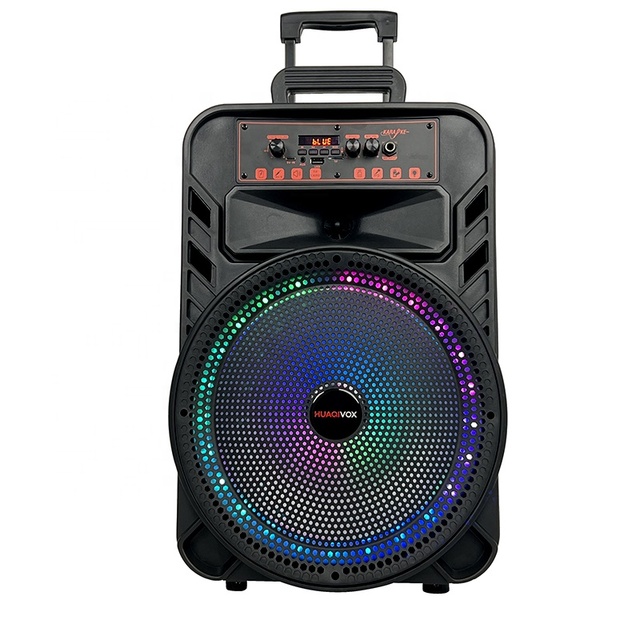 Hot Sale Karaoke Trolley Speaker with Mic 12 Inch 20W RGB LED Lighting Built-in Rechargeable Battery for for Street Perf