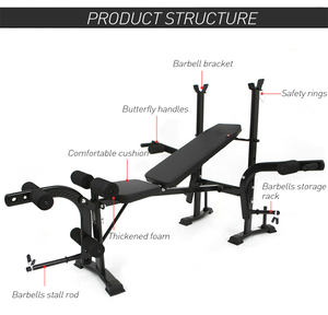 Rack de Squat Réglable avec <span class=keywords><strong>Banc</strong></span> de Musculation 22KG, Équipement de Gym Multifonctionnel en Métal pour Entraînement Complet du Corps - Product Image 2