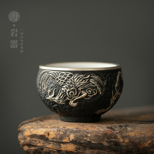 Tasse à thé en céramique faite à la main avec motif de dragon en relief, style chinois traditionnel Dehua, tasse individuelle de luxe rétro - Product Image 1