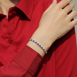 Hot Selling Blue and White Moissanite Hip-Hop Style Tennis <strong>Bracelet</strong> 3.0mm 925 Silver Moissanite Women's Party Tennis Chain - Product Image 5