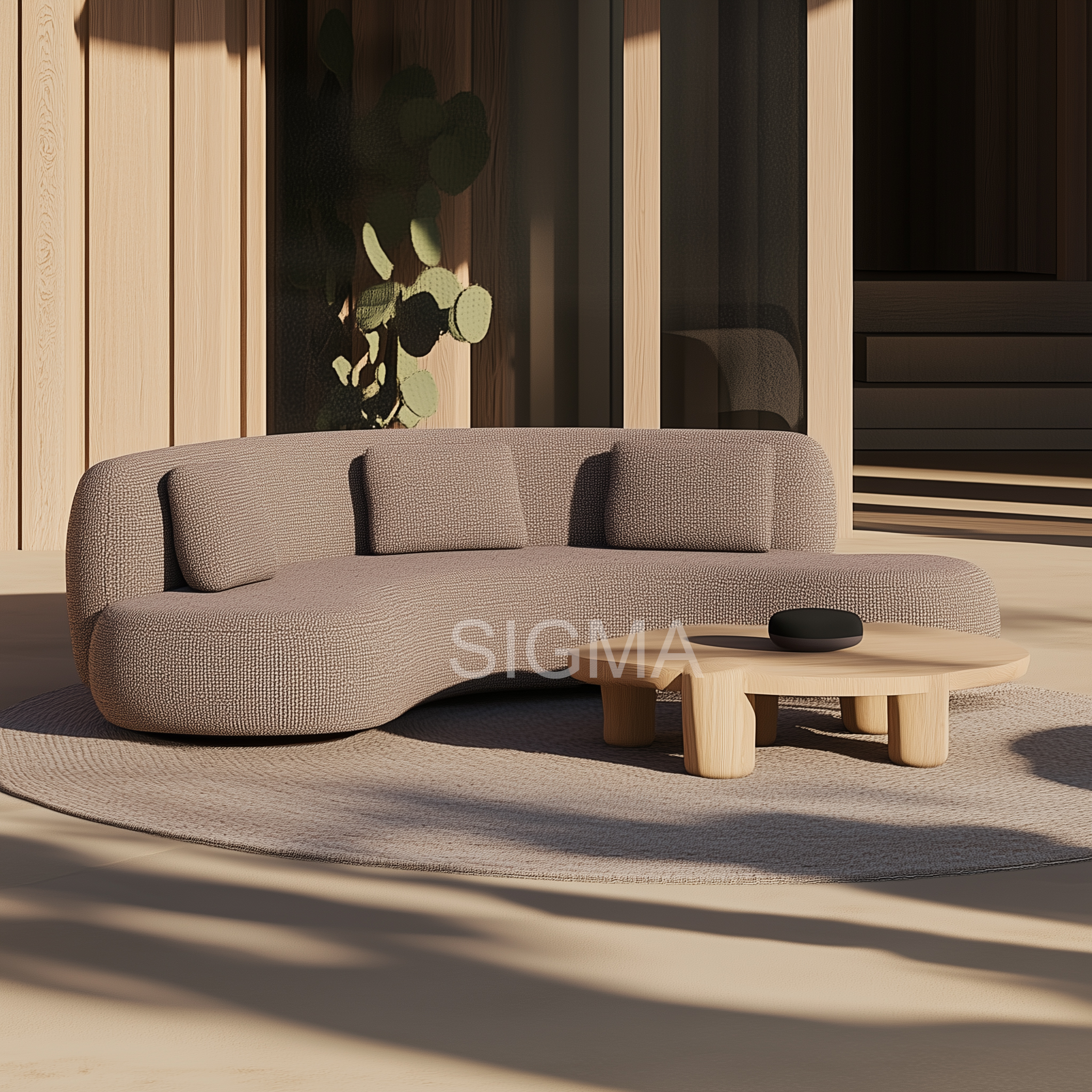 Luxury Design Patio Outdoor Furniture Minimalism Upholstered Wooden Modular Chaise Teak Wood Frame Sectional Sofas