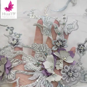 High-end-lila 3D blume schwere handgemachte wulstige spitze stoffe perlen stein braut bestickt schönen abendkleid HY1670