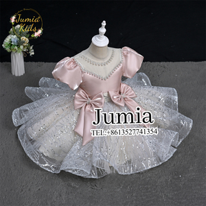 Vestido de fiesta bonito de moda para niñas, vestido de niña de flores <span class=keywords><strong>con</strong></span> escote <span class=keywords><strong>con</strong></span> cuentas de perlas y lazos grandes, vestido Formal para niños pequeños para fiesta de cumpleaños - Product Image 5