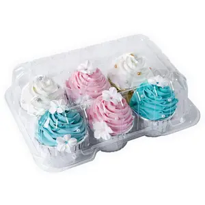 Clear Cupcake Boxes 4/6 Cavity Holder Large Compartment Muffin Containers Plastic Cupcake Carrier with Deep Dome 4"