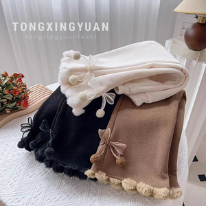 Girls' Fleece-Lined Corduroy Pants Brown Thickened Long With Pom Poms Winter Warm Children's Pants - Product Image 5