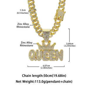 Nuova Collana Cubana 2026 di Tendenza con Ciondolo Corona <span class=keywords><strong>QUEEN</strong></span> in Lega e Diamanti, Accessorio Hip-Hop da Uomo - Product Image 3