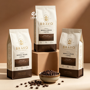 Custom Printed Box Bottom Coffee <b>Bean</b> Packaging <b>Bags</b> with Valve | Aluminum Foil Zipper Packaging for Coffee <b>Beans</b> Nuts Snacks - Product Image 5
