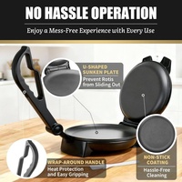 Machine compacte en acier inoxydable 800W antiadhésive pour roti et tortillas avec crêpière et presse, recettes incluses, noire