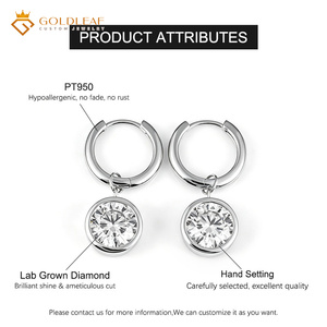 Goldleafgem Custom PT950 Platinum IGI Certified Round Lab Grown <b>Diamond</b> Hoop <b>Dangle</b> <b>Earrings</b> Women Daily Wear Fine Jewelry Gift - Product Image 4