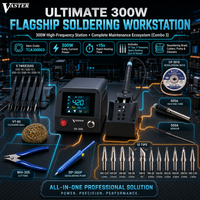 Kit Stasiun Solder Profesional 300W Termasuk 10 Tip, 5 Pinset, Sumbu Desolder, Inti Pemanas, dan Set Alat Sensor