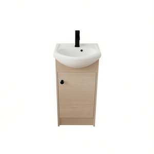 Meuble-lavabo autoportant 18 pouces en chêne clair, design moderne, vasque en céramique, sur pieds - Product Image 1