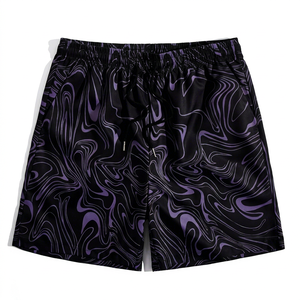 Shorts de plage décontractés pour hommes à rayures avec cordon de serrage, style hawaïen, pour le surf et la natation, minimalistes, 100% coton, longueur genou, pour les loisirs - Product Image 1