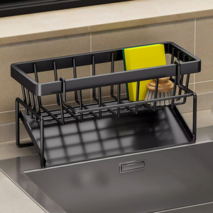 <b>Metal</b> Kitchen Sink Organizer Tray Drain Rack Faucet Holder Sponge <b>Storage</b> Space-Saving Free-standing Multifunction Design Tools - Product Image 5