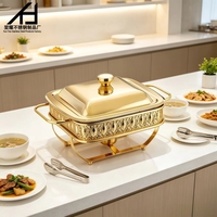 Nouvel ensemble de chauffe-plats de luxe carré en verre et acier inoxydable doré de 2 L pour buffet de restaurant, idéal pour les fournitures hôtelières.