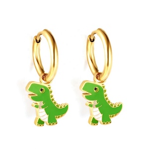 Boucles d'oreilles pendantes personnalisées pour enfants, motifs Panda, Dinosaure, Mouton, en acier inoxydable plaqué or, bijoux fantaisie, boucles d'oreilles créoles pendantes animales mignonnes - Product Image 6