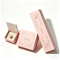 Boîte d'emballage de bijoux rose personnalisée avec logo, impression florale dorée, insert en velours, coffret cadeau pour bague et collier, vente en gros