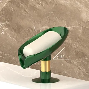 OEM mewah kamar mandi plastik ABS Lucu tempat sabun piring Kasus bentuk daun sabun keranjang kotak pengeringan sendiri sabun mandi pemegang piring