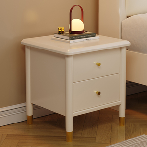 Solid <strong>Oak</strong> Bedside <strong>Table</strong> Walnut Color Modern Bedside Cabinet Wooden Nightstand <strong>End</strong> Lamp <strong>Table</strong> With 2 <strong>Drawers</strong> - Product Image 2