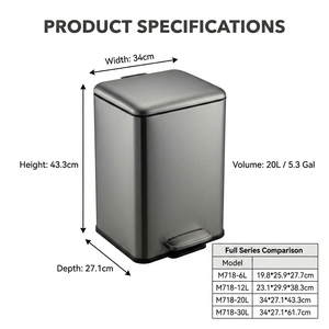 <span class=keywords><strong>Cubo</strong></span> de <span class=keywords><strong>Basura</strong></span> de Cocina <span class=keywords><strong>Retro</strong></span> de Acero Inoxidable de <span class=keywords><strong>20L</strong></span> - <span class=keywords><strong>Cubo</strong></span> de <span class=keywords><strong>Basura</strong></span> Cuadrado con Pedal y Tapa de Cierre Suave para el Hogar y la Oficina - Product Image 6