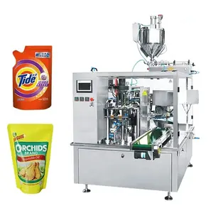 Laundry soap liquid stand up pouch automatic filling and sealing machine