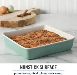 Moule à gâteau carré antiadhésif en acier au carbone de 9 pouces, résistant au four, de la marque Martha Stewart Gallen - Teal, durable pour la cuisson de gâteaux, brownies et desserts - Product Image 3
