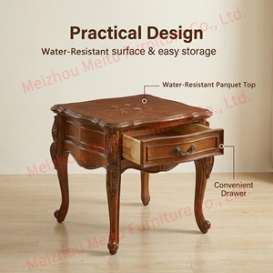 Mesa auxiliar de madera maciza con cajón, 23.6 pulgadas, borde ondulado, esquinas redondeadas, tablero de parquet, asa tallada, mesa auxiliar tradicional <span class=keywords><strong>para</strong></span> sala de estar - Product Image 6