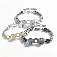Bracelet chaîne tête de léopard en acier inoxydable plaqué or 18 carats avec incrustation de zircons, fermoir mousqueton réglable pour bijoux de mode masculine