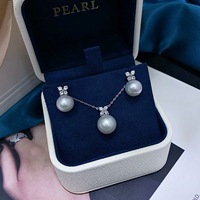 Vente en gros de perles d'eau douce Edison rondes 3A 10-11 mm, ensemble de pendentif et de boucles d'oreilles en argent sterling 925 pour femmes, bijoux