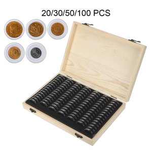 Caja de Almacenamiento para Monedas con Almohadilla Ajustable, Estuche de Madera para Colección de Monedas Conmemorativas, Ajustable para 20/30/50/100 Monedas - Product Image 3