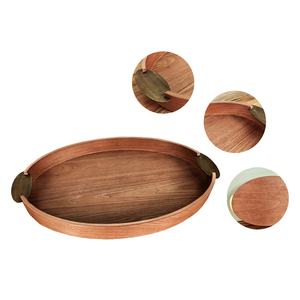 Plateau de rangement ovale en bois de luxe avec poignée en métal, plateau de petit-<span class=keywords><strong>d</strong></span>éjeuner vintage pour table basse, cuisine, organisation de la maison, <span class=keywords><strong>d</strong></span>écoratif - Product Image 1