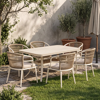 Ensemble de salle à manger d'extérieur pour 6 personnes, table en aluminium et chaises en corde tressée, 7 pièces, imperméable, résistant au soleil et à la rouille, pour jardin et piscine