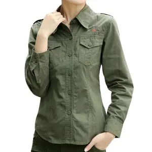 Camicia da lavoro verde da donna con spalline a manica lunga con collo ribassato camicia Casual da donna