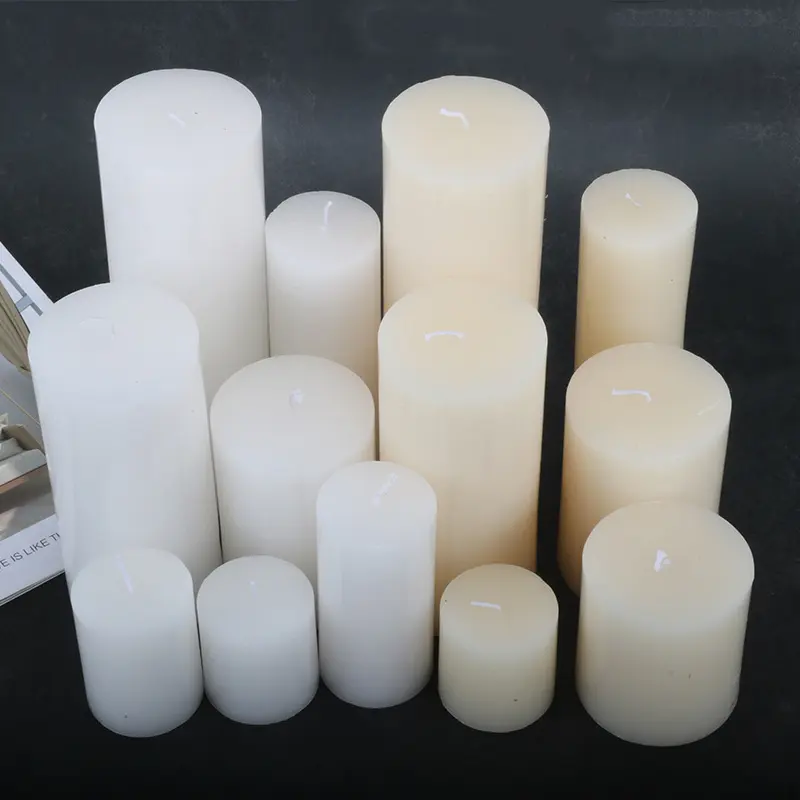 Grosir kualitas baik lilin parafin tanpa aroma Flat-top putih dan lilin pilar putih gading