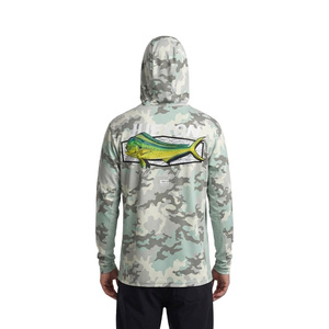 Sweat à capuche de pêche pour <span class=keywords><strong>homme</strong></span> grande taille avec <span class=keywords><strong>masque</strong></span> intégré, imprimé par sublimation motif camouflage menthe et illustration Mahi Mahi, imperméable et respirant 100% - Product Image 3